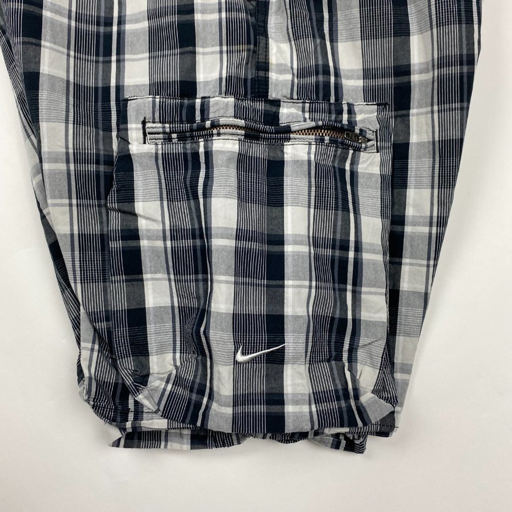 Nike Athletic Department Cargo Shorts Mens 36 Check Plaid Cotton 11" Black Gray - Picture 6 of 14